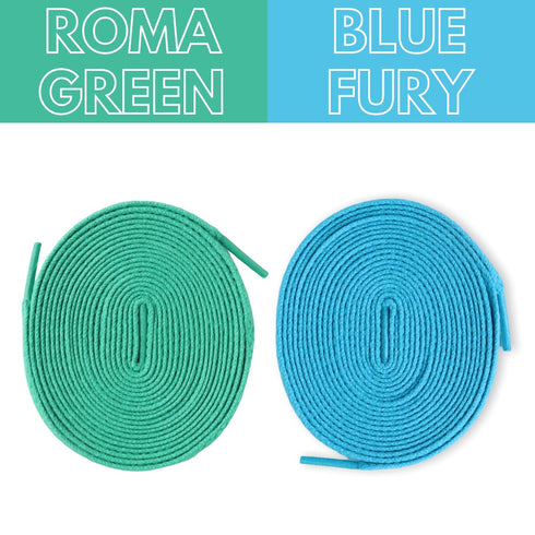 Jordan 4 Laces Basics Flat Thin - Blue Fury | Roma Green Laces for Union Air Jordan 4 Desert Moss & Taupe Haze