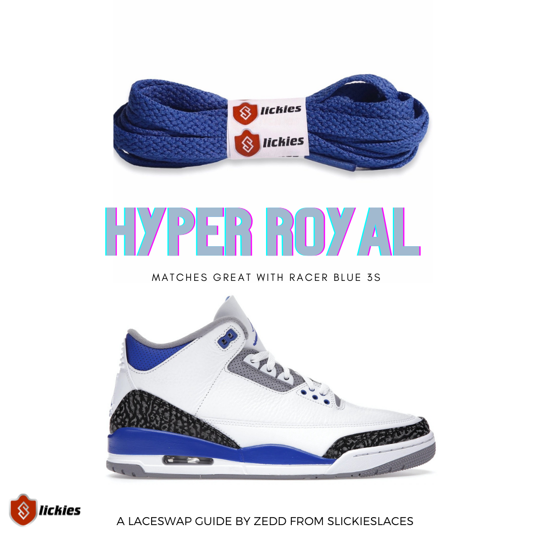 Jordan 3 Racer Blue Where to buy shoe laces By Slickieslaces